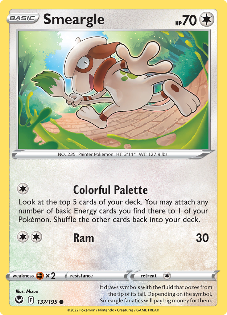 Pokemon Card Silver Tempest 137/195 Smeargle Common *MINT*