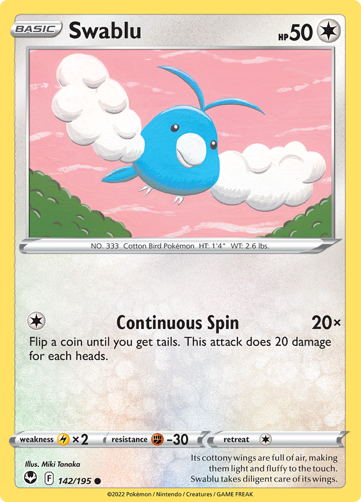 Pokemon Card Silver Tempest 142/195 Swablu Common *MINT*