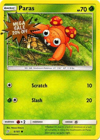 Pokemon Card Team Up 006/181 6/181 Paras Common