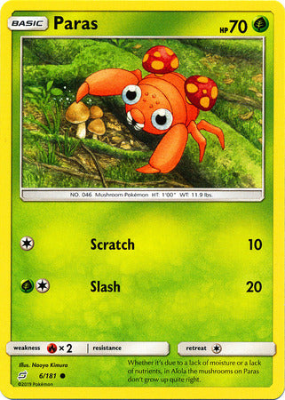 Pokemon Card Team Up 006/181 6/181 Paras Common