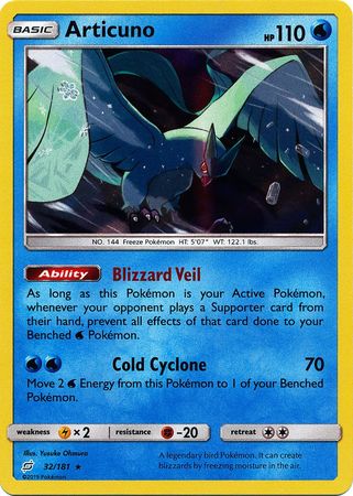 Pokemon Card Team Up 032/181 32/181 Articuno Holo Rare