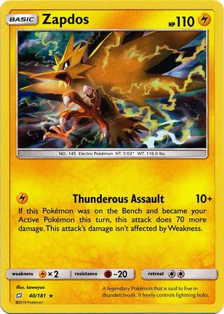 Pokemon Card Team Up 040/181 40/181 Zapdos Holo Rare