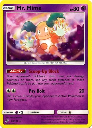 Pokemon Card Team Up 066/181 66/181 Mr. Mime Rare