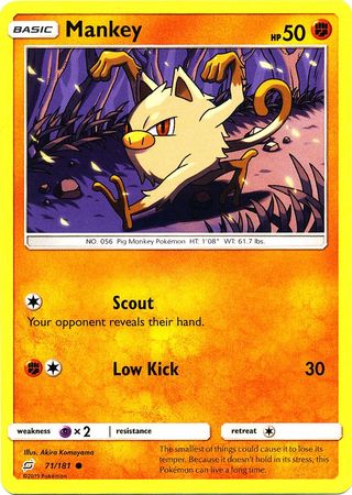 Pokemon Card Team Up 071/181 71/181 Mankey Common