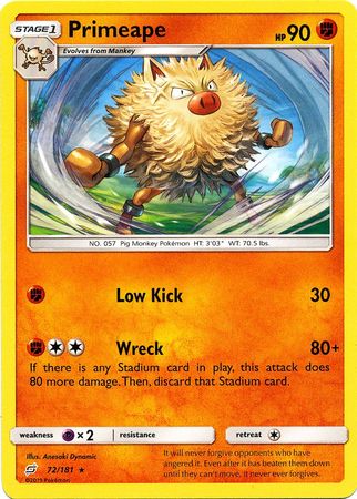 <transcy>Pokemon Card Team Up 072/181 72/181 Primeape Rare</transcy>