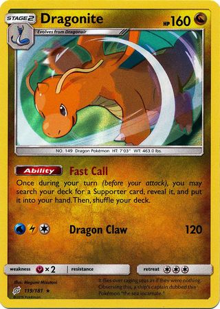 Pokemon Card Team Up 119/181 Dragonite Holo Rare