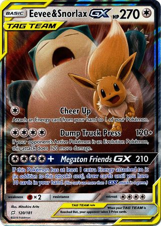 (S) Pokemon Card Team Up 120/181 Eevee & Snorlax Tag Team GX Ultra Rare