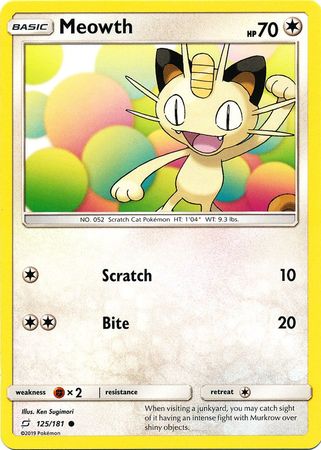 Pokemon Card Team Up 125/181 Meowth Common