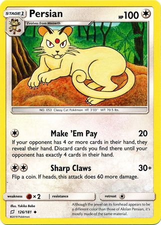 Pokemon Card Team Up 126/181 Persian Uncommon