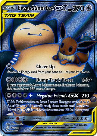 (S) Pokemon Card Team Up 171/181 Eevee & Snorlax Tag Team GX Full Art