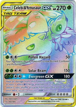 (S) Pokemon Card Team Up 182/181 Celebi & Venusaur Tag Team GX Hyper Rare