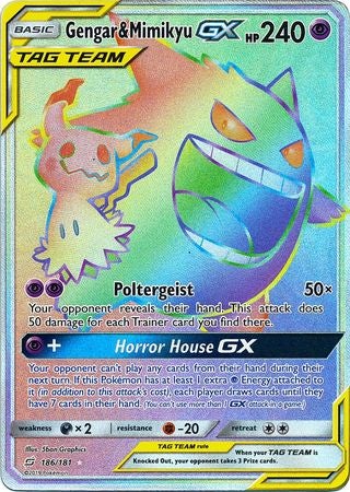 (S) Pokemon Card Team Up 186/181 Gengar & Mimikyu Tag Team GX Hyper Rare