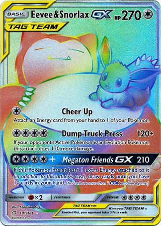 (S) Pokemon Card Team Up 191/181 Eevee & Snorlax Tag Team GX Hyper Rare