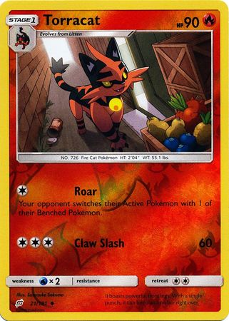 Pokemon Card Team Up 021/181 21/181 Torracat Reverse Holo Uncommon