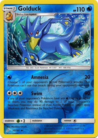 Pokemon Card Team Up 027/181 27/181 Golduck Reverse Holo Uncommon