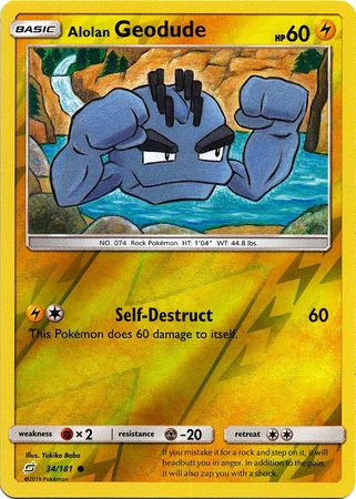 <transcy>Pokemon Card Team Up 034/181 34/181 Alolan Geodude Reverse Holo Common</transcy>