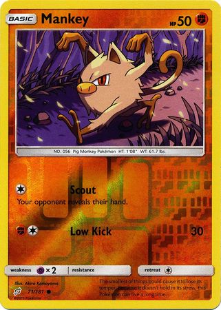 Pokemon Card Team Up 071/181 71/181 Mankey Reverse Holo Common