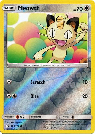 Pokemon Card Team Up 125/181 Meowth Reverse Holo Common