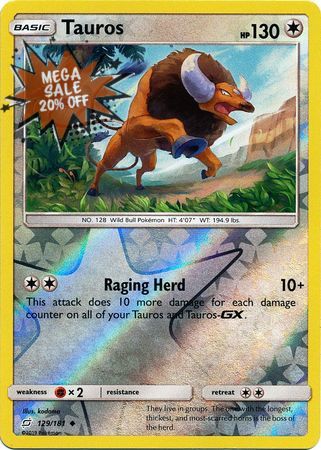 Pokemon Card Team Up 129/181 Tauros Reverse Holo Uncommon