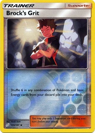 Pokemon Card Team Up 135/181 Brock's Grit Supporter Reverse Holo Uncommon