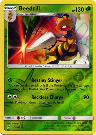 Pokemon Card Team Up 005/181 5/181 Beedrill Reverse Holo Rare