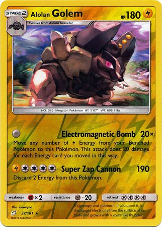 Pokemon Card Team Up 037/181 37/181 Alolan Golem Reverse Holo Rare