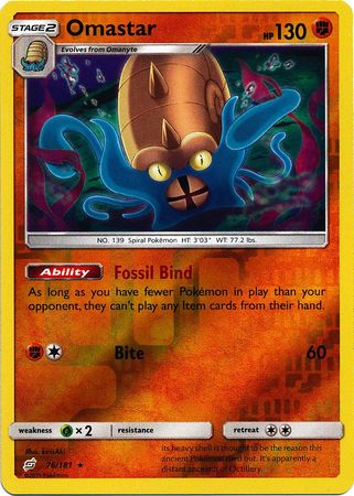 Pokemon Card Team Up 076/181 76/181 Omastar Reverse Holo Rare