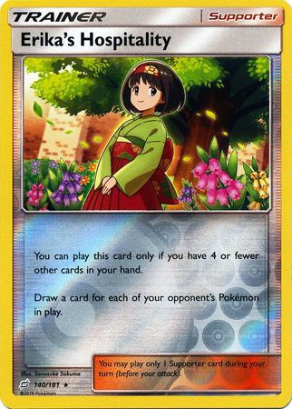 Pokemon Card Team Up 140/181 Erika's Hospitality Supporter Reverse Holo Rare