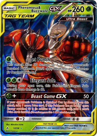 Pokemon Card Unbroken Bonds 1/214 001/214 Pheromosa & Buzzwole Tag Team GX Ultra Rare