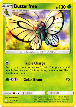 <transcy>Pokemon Card Unbroken Bonds 4/214 004/214 Butterfree Sjælden</transcy>