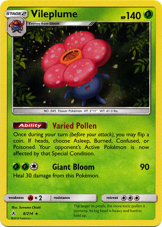 <transcy>Pokemon Card Unbroken Bonds 8/214 008/214 Vileplume Holo Selten</transcy>