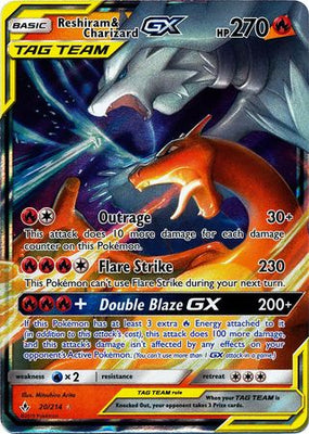 Pokemon Card Unbroken Bonds 20/214 020/214 Reshiram & Charizard Tag Team GX Ultra Rare