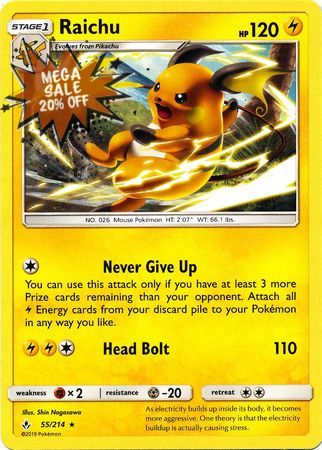 <transcy>Pokemon Card Unbroken Bonds 55/214 055/214 Raichu Selten</transcy>