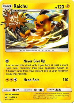 Pokemon Card Unbroken Bonds 55/214 055/214 Raichu Rare