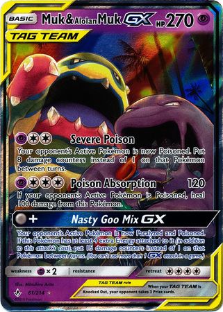 <transcy>Pokemon Card Unbroken Bonds 61/214 061/214 Muk &amp; Alolan Muk Tag Team GX Ultra Rare</transcy>