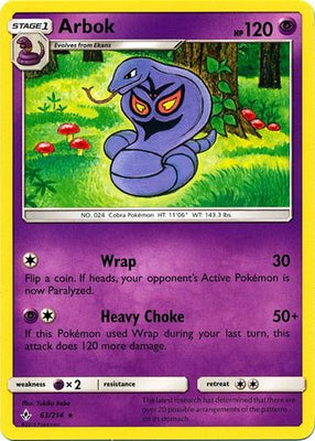 Pokemon Card Unbroken Bonds 63/214 063/214 Arbok Rare