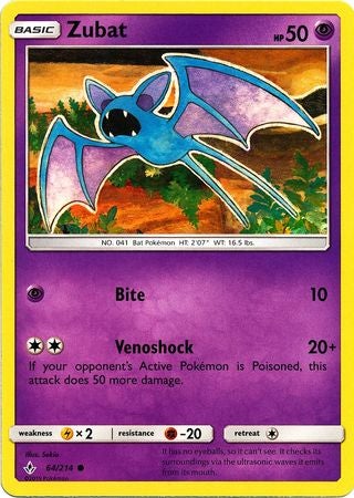 <transcy>Pokemon Card Unbroken Bonds 64/214 064/214 Zubat Common</transcy>