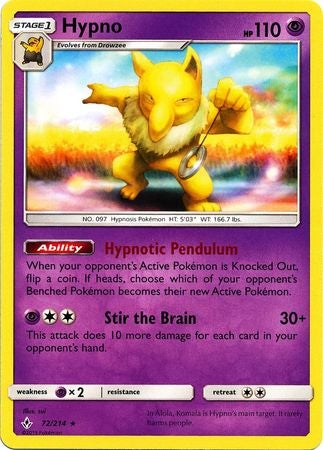 <transcy>Pokemon Card Unbroken Bonds 72/214 072/214 Hypno Rare</transcy>