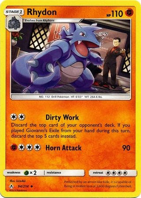 Pokemon Card Unbroken Bonds 94/214 094/214 Rhydon Uncommon