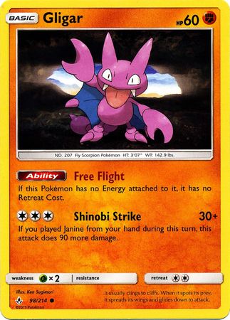 <transcy>Pokemon Card Unbroken Bonds 98/214 098/214 Gligar Common</transcy>