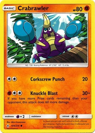 <transcy>Pokemon Card Unbroken Bonds 104/214 Crabrawler Common</transcy>