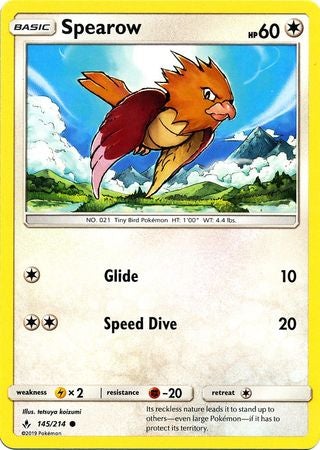 <transcy>Pokemon Card Unbroken Bonds 145/214 Spearow Common</transcy>