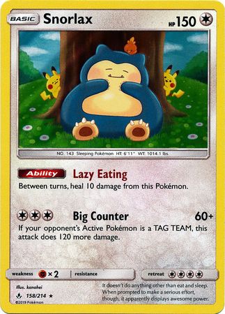 Pokemon Card Unbroken Bonds 158/214 Snorlax Holo Rare