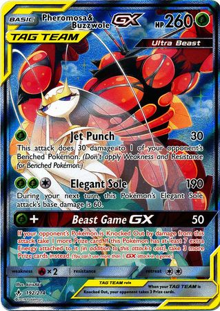 <transcy>Pokemon Card Ungebrochene Anleihen 192/214 Pheromosa &amp; Buzzwole Tag Team GX Full Art Ultra</transcy>