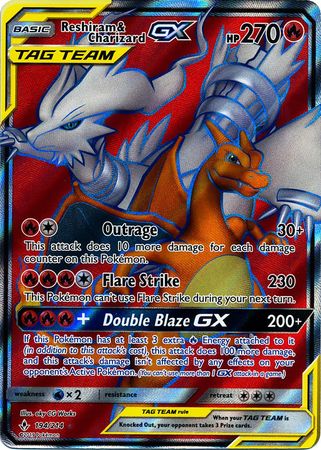 <transcy>Pokemon Card Unbroken Bonds 194/214 Reshiram &amp; Charizard Tag Team GX Vollkunst Ultra</transcy>