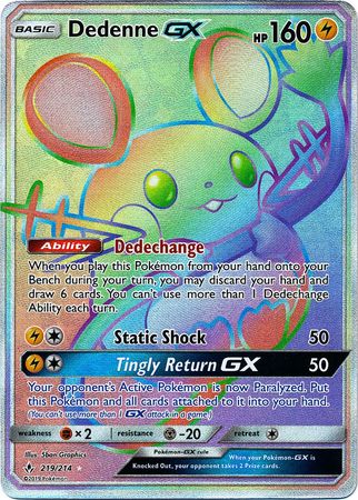 <transcy>Pokemon Card Unbroken Bonds 219/214 Dedenne GX Hyper Rare</transcy>