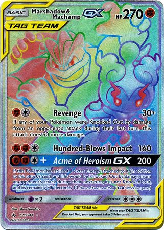 (S) Pokemon Card Unbroken Bonds 221/214 Marshadow & Machamp Tag Team GX Hyper Rare