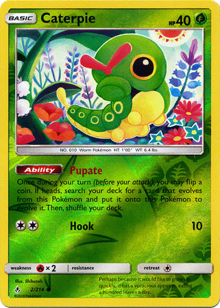 <transcy>Pokemon Card Unbroken Bonds 2/214 002/214 Caterpie Common Reverse Holo</transcy>