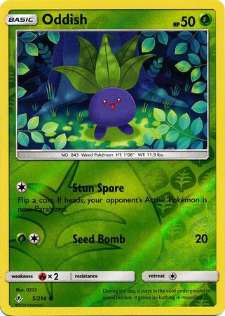 <transcy>Pokemon Card Unbroken Bonds 5/214 005/214 Oddish Common Reverse Holo</transcy>