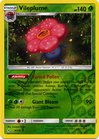 <transcy>Pokemon Card Unbroken Bonds 8/214 008/214 Vileplume Rare Reverse Holo</transcy>